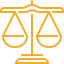 Orange outline of a balanced justice scale on a white background, symbolizing fairness and equality.
