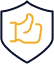 A simple shield outline with a yellow thumbs-up symbol in the center, suggesting approval, protection, or security.