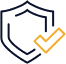 Simple shield outline with an orange checkmark overlapping its lower right side, symbolizing security, protection, or verification.